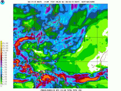 GFS forecasted amount of rain for soon to be tropical depression two