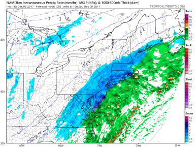 NAM3km Rain Snow Forecast December 9 2017